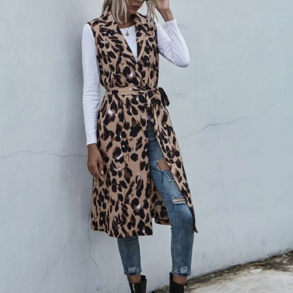 Tan Brown leopard Print Long Vest - Picture 5 of 6